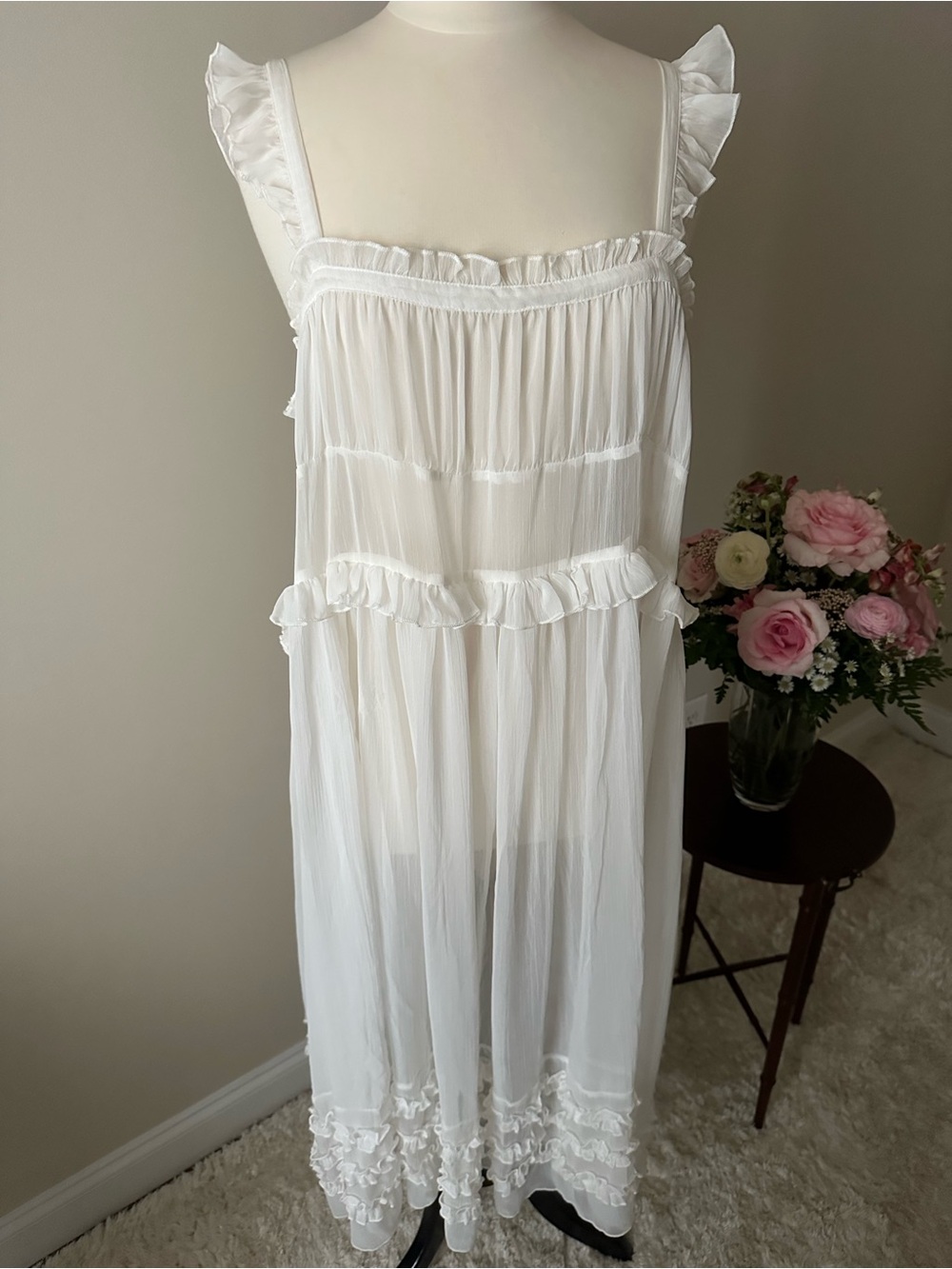 Free People White Sheer Ruffled Chemise